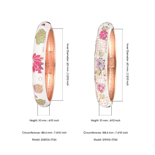 UJOY Vintage Cloisonne Bracelets Cuff Golden Metal Bangles Indian Flower Pink Enameled Jewelry Box for Women3
