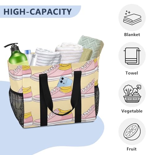 Nander Colorful Cartoon Shoes Reusable Grocery Bags,Large Grocery Tote Bag Water Resistant Shopping Bags Foldable Grocery Bag for Clothes,Shoes and Picnic4