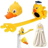 Wasserhahn Verlängerung Kinder, 2er Set Kind Wasserhahn Aufsatz, Badezimmersicherheit, Mischbatterie Verlängerung Einstellbar mit Handtuch, Cartoon Tier Faucet Extender für Kinder Baby Hände Waschen
