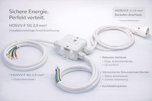 Power Splitter 2m Herdverteiler Stromverteiler Küchenverteiler Küchen Anschluss Box Backofen Kochfeld Ceran Induktion Herd White