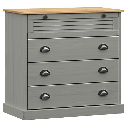 Comparativa de las 7 + 1 Mejores Cómodas Antiguas 34 vidaXL Cómoda Vigo Madera Maciza Pino Gris 80x40x76 cm