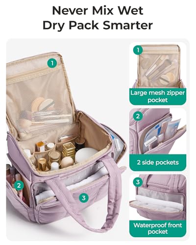 BAGSMART Travel Toiletry Bag for Women with Puffy Water-Resistant Fabric, Roomy Makeup Bag Organizer for Travel-Sized Toiletries & Accessories, Black2