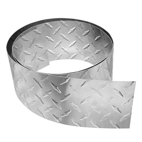 Image of 8in X 10ft Embossed Diamond Aluminum Plate Sheet, 0.03inch (Thin) Mill Finishing Checker Sheets Tread Plate /Rolls for Commercial & Residential Use, Cargo Trailer Gravel Guards, Campers and RV's