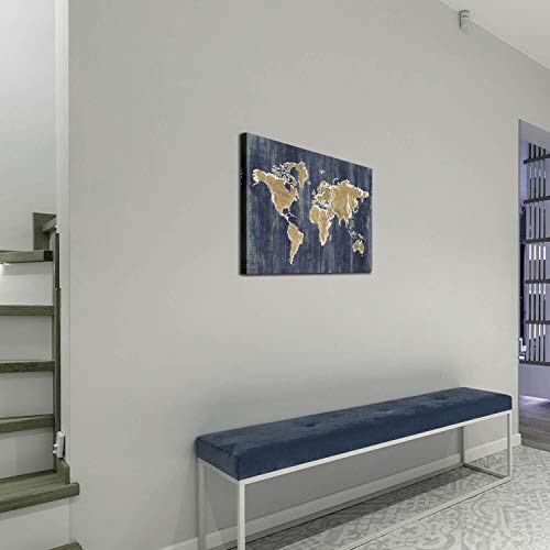 Hardy Gallery World Map Wall Art Print: Old Blue Painting Print On Wrapped Canvas Wall Decor For Office Living Room (36''X24''X1Pcs) #TOP4