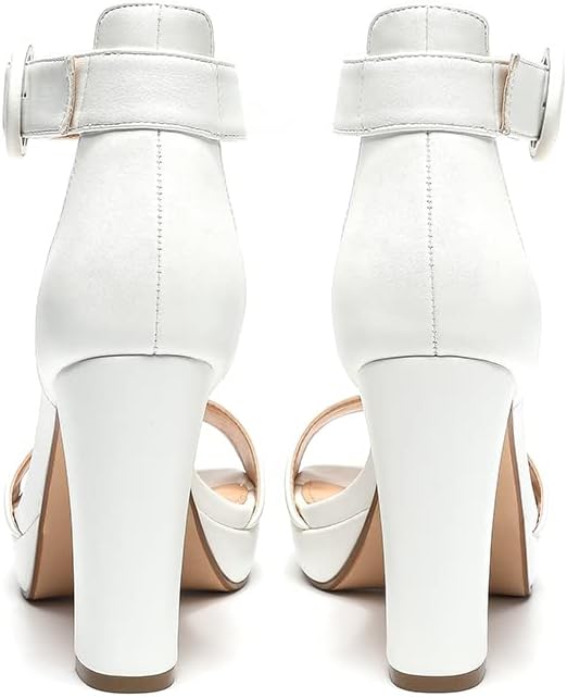 Amoji Women's Chunky Platform Heels 4'' Bowknot Heeled Sandal Wedding With Ankle Strap 302F4 - Image 6