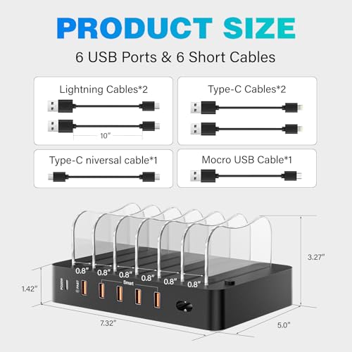 Charging Station for Multiple Devices 68W 6 Port Phone Charger Dock - image 3