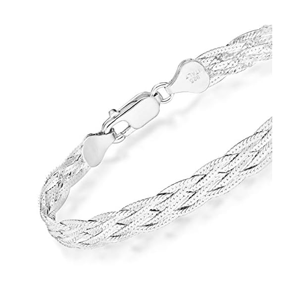 Miabella 925 Sterling Silver Italian 6-Strand Diamond-Cut 7mm Braided Herringbone Chain Bracelet for Women Teen Girls, 925 Italy (Length 7.25 Inches)