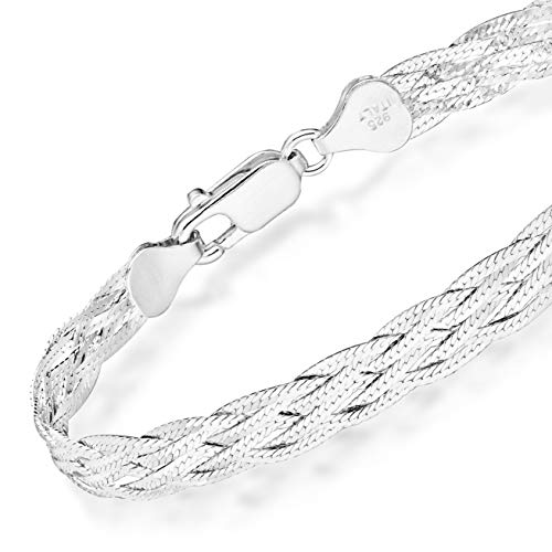 Miabella 925 Sterling Silver Italian 6-Strand Diamond-Cut 7mm Braided Herringbone Chain Bracelet for Women Teen Girls, 925 Italy - Image 5