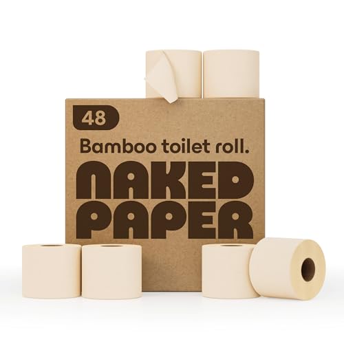 Naked Paper Unbleached Bamboo Toilet Roll - 48 Rolls Sustainable Bulk Toilet Paper Super Soft & Strong 320 Sheets Per Roll Plastic-Free & Sensitive Skin Safe