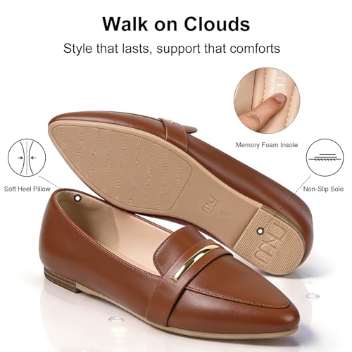 Image of MUSSHOE Loafers for Women Pointed Toe: Dressy Gold Bit Flats, Suede BusinessCasual Slip On Shoes for Office Work,Interview & Teacher