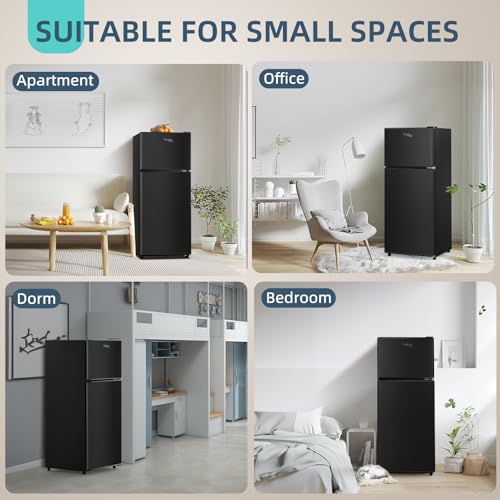 Image of Cucina Magica Mini Fridge with Freezer, 3.8 Cu.Ft Small Fridge, Energy Saving, Low Noise,7 Adjustable Thermostat, Double Door Small Refrigerator for Dorm, Bedroom, Office