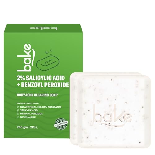 BAKE 2% Salicylic Acid Soap (2 pcs) Scrub Treatment with Niacinamide for Body & Back Acne, Reduces Strawberry Legs | Fades Dark Spots | Non Drying Formula | Soap For Men & Women | 100g x 2 (100 g (Pack of 2))