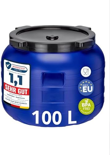 Garronda 100 Liter Weithalsfass BPA-frei Futtertonne Fass Universalfass Lebensmittel Fass Regenfass für Garten Regentonne mit Deckel Regenwassertonne für Garten Wassertonne GD-0093