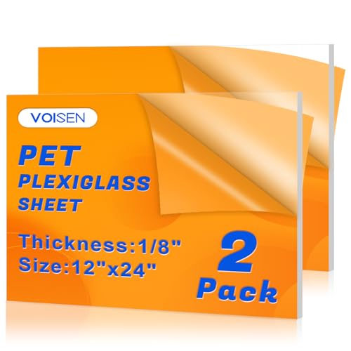 Image of 2 Pack Plexiglass Sheets 1 /8 Inch Thick, 12 inchX24 inch Plexi Glass Panel | Plastic Sheet for Crafts,Signs, Display Cases, Sneeze Guard, Cut with Engraver,Power Saw or Hand Tools