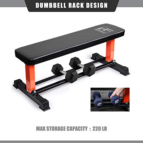 RitFit Utility Flat Weight Bench with Dumbbell Rack, 880 LB Capacity Workout Bench for Home Gym - Weightlifting, Strength Training, Full Body Exercise