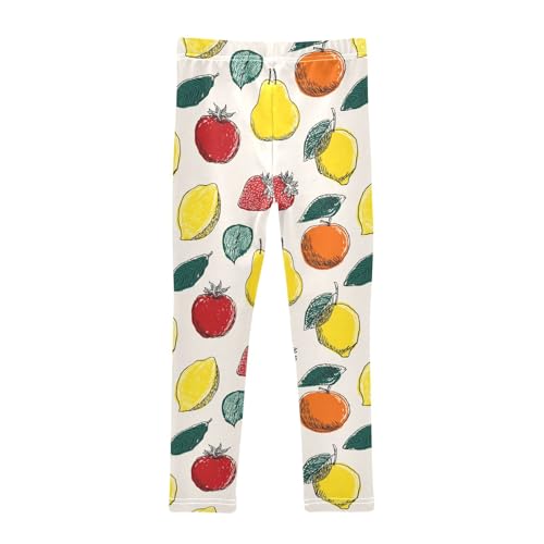 Girls' Athletic Leggings Ankle Length Yoga Dance Pants Kids Teen 4T Strawberry Lemon Orange Apple2