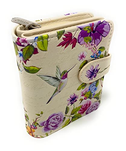 Shag Wear Vintage Hummingbird Small Wallet for Women and Teen Girls Vegan Faux Leather Beige 4.5