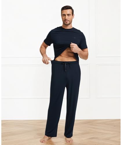 GYS Men's Pajama Sets Bamboo Viscose Short Sleeve Top and Long Pants 2 Piece Sleepwear4