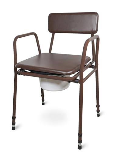 Aidapt Bedside Commode.Height Adjustable 5 Litre Pail Padded Back and Overseat Sturdy Durable Bedroom Living Area Care Home Elderly Mobility Toilet Portable Supplied Flat Packed Tool Free Assembly