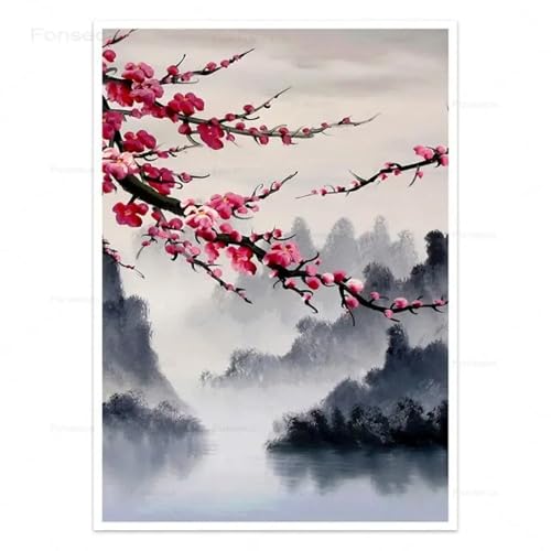 Décoration murale moderne fleurs de prunier rouge 3 cadres