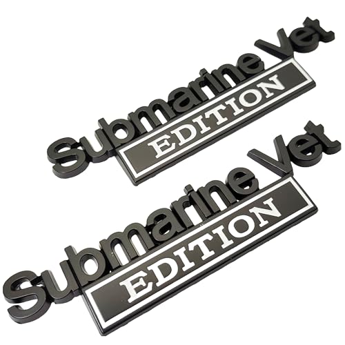 2Pack Submarine Veteran Edition Car Emblem, Submarine Vet Edition Truck Tailgate Metal Bumper Decal 3D Car Badge for Pickup Truck Car Truck Motorcycle F150 F250 F350 (Black/White)