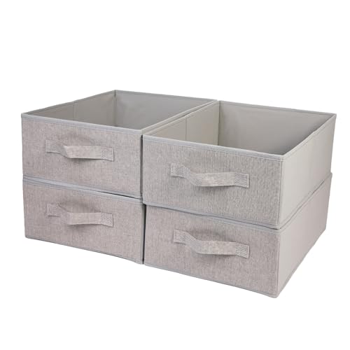 BOMKEE Clothings Collapsible Storage Bins, Foldable Drawer Organizers Closet Storage Baskets Cube Storage Bin for Bedroom Living Room (4 Pack, Grey, 15.4x11.4x5.5inch)