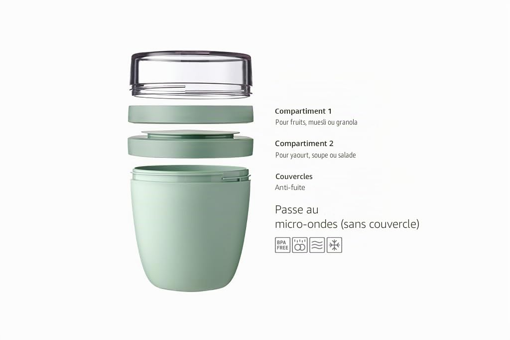 Mepal bol muesli a emporter - Pratique comme Pot de Yaourt et de Muesli - Compartiments Séparés - Convient au Congélateur, au Micro-ondes et au Lave-vaisselle - 500 ml + 200 - Nordic blue