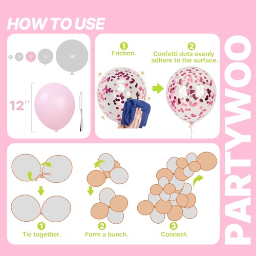 Image of PartyWoo Pink and White Balloons 65pcs 12 Inch Light Pastel Baby Metallic Pearl Pink Matte White Confetti Balloons for Gender Reveal Wedding Bridal Girl Baby Shower Princess Birthday Party Decorations
