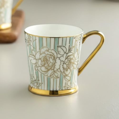 Image of Clay Craft Fine Ceramic Tea Cups Set of 6| 180 Ml Gold Print Cups with Handle | Elegant Design for Tea| Coffee| Home| Office & Gifting