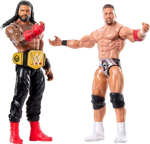 Mattel WWE Main Event Showdown Actionfiguren 2er-Pack mit Zubehör, Serie #21 Roman Reigns vs LA Knight Sammelset, 15,2 cm