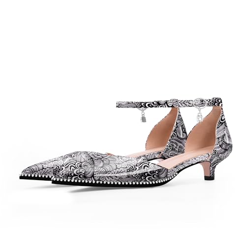 Women's Low Kitten Heel Pointed Toe Pumps Ankle Strap Patent Leather Prom Wedding Dress Shoes3