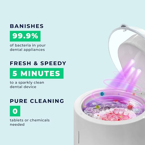 Fresh Knight Ultrasonic Retainer Cleaner, 45kHz Retainer Cleaner Machine for Denture Cleaner, Retainer Cleaner, Mouth Guard Cleaner, Night Guard Cleaner, Denture Cleaner with 200ML Dental Cleaning Pod