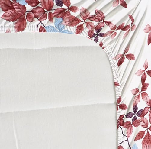 Image of la' amour Glace Cotton Elastic Fitted Bedsheets with 2 Pillow Covers Double Bed All Around Elastic Sheet Supersoft Size - 72 x 78 +10 inches, White and Wine Pink 180 tc - 200 tc