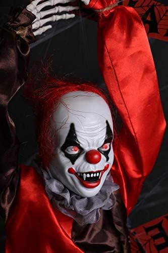 ILOVEFANCYDRESS HALLOWEEN DECORATIONS - SPOOKY HALLOWEEN DECORATIONS FOR KIDS AND PARTIES - HANGING DEMON CLOWN WITH LIGHT UP EYES, EERIE CIRCUS MUSIC, MOVING LEGS AND VOICE ACTIVATION