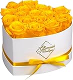 GLAMOUR BOUTIQUE Preserved Roses in a Box - Gifts for Her, Wife & Mom, Rose Flowers Forever Decor for Birthday Gift, Get Well Flower Bouquet Cased in White Box with Cover - Yellow - 16-Piece