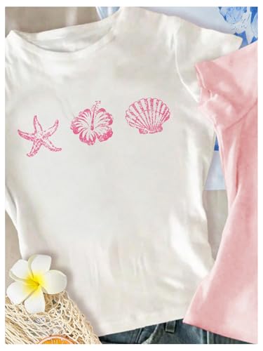 SHENHE Girl's 3 Pack Graphic Tees Y2k Beach Floral T Shirt Short Sleeve Fitted Aesthetic Shirts3