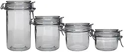 Jogo Com 4 Potes Herméticos De Vidro Com Vedação Em Borracha 500ml, 300ml, 250ml, 150ml Resistentes Ideal Para Armazenar Mel Grãos Cereais Temperos