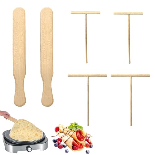 6 Stück Crepes Verteiler Set, T-Form Crepes Wender, Crepe Verteiler, Teigverteiler Für Crepes Maker Zubehör, Für Crepes Pfanne, Palatschinkenpfanne