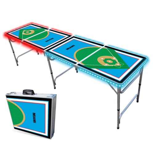 8-Foot Professional Beer Pong Table w/LED Lights - Miami Baseball Diamonds