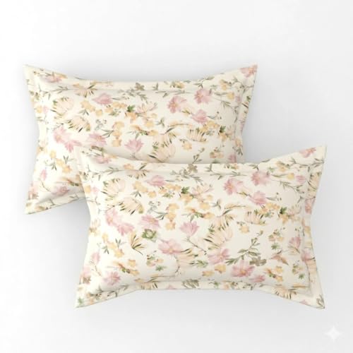 Image of Cotton Bolls Textiles Glace Cotton Flat Bedsheet 90x90 Inch with 2 Pillow Covers - Soft Breathable Glace Cotton, Printed Bedding Set for Double Bed