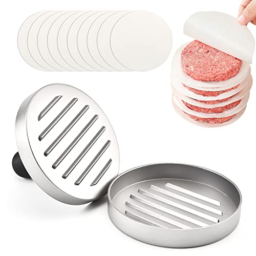 LSYYSL 1 Stück Burger Patty Press mit 10 Blatt Antihaft-Öl saugfähiges Papier, manuelle Burgerpresse, Patty Press, Home Burger Patty Maker, Antihaft-BBQ Patty Formen.