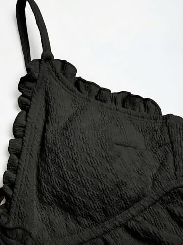 Image of ZAFUL Women's V Neck Textured Knot Tie Ruffle Trim Tankini Swimsuits