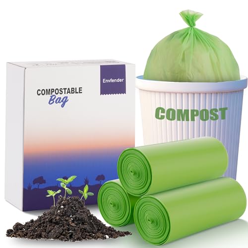 Envfender Bolsas de basura compostables de 5 galones, bolsas de basura pequeñas para cocina, baño, oficina, ASTM D6400 BPI, 45 puntos, color verde