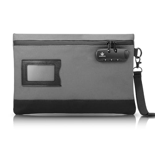 KOSMCCO Money Bag with Lock, 11.8 x 7.9 Inches Durable Canvas Cash Pouch Bank Bag for Cash, Passports, Notary Supplies, Medicine, Valuable Storage, Grey