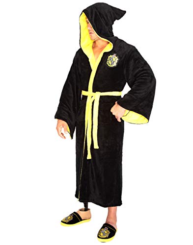 Harry Potter Dressing Gown Hufflepuff House Men's Black Bathrobe2