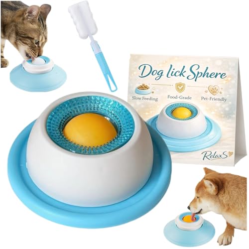 Slurpy Cup Cane, Ciotola Antistress Cane, Lick Sphere Dog Con Pallina, Sfera Da Leccare In Silicone Per Cani e Gatti, Ciotola Interattiva Per Cibo Liquido e Semi-Umido (A-Blue)