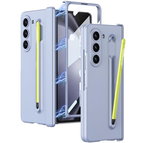 NINKI Compatible for Galaxy Z Fold 5 Case with S Pen Holder & Green S Pen,Hinge Protective Case for Z Fold 5 Case Screen Protector, Galaxy Z Fold 5 5g Case for Galaxy Fold 5 Phone Case Blue