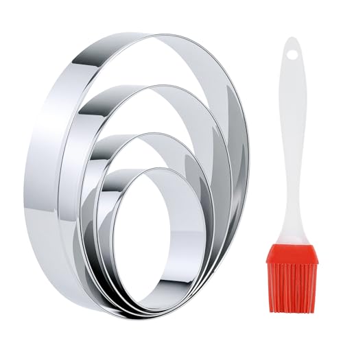4 Cercle Patisserie ronds en acier inoxydable 15/12/9,5/7,5 cm Cadre Pâtissier Rond Inox Argent pour pâtisseries,fondants,gâteaux,beignets,biscuits (hauteur 2,5 cm)