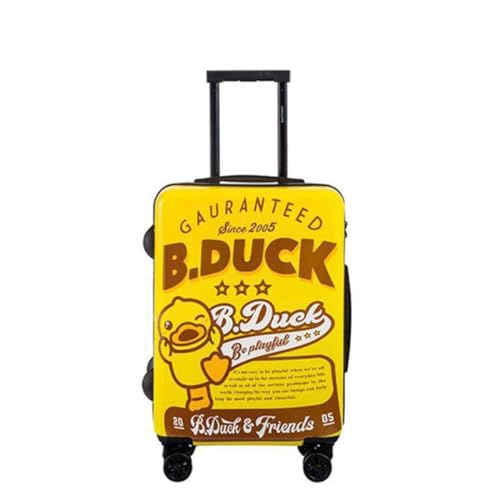 B.Duck Kids 20 Inchs Carry On Luggage Rolling Suitcase Toddler Cute Yellow Duck Suitcase Triple Layer PC Travel Trolley Small Suitcase with Wheels Boys Girls Holiday Essentials (Rectangular Luggage)
