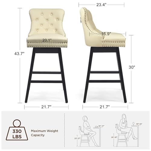 Image of Beige Swivel Bar Stools Set of 6, 30 Inch Counter Height Chairs